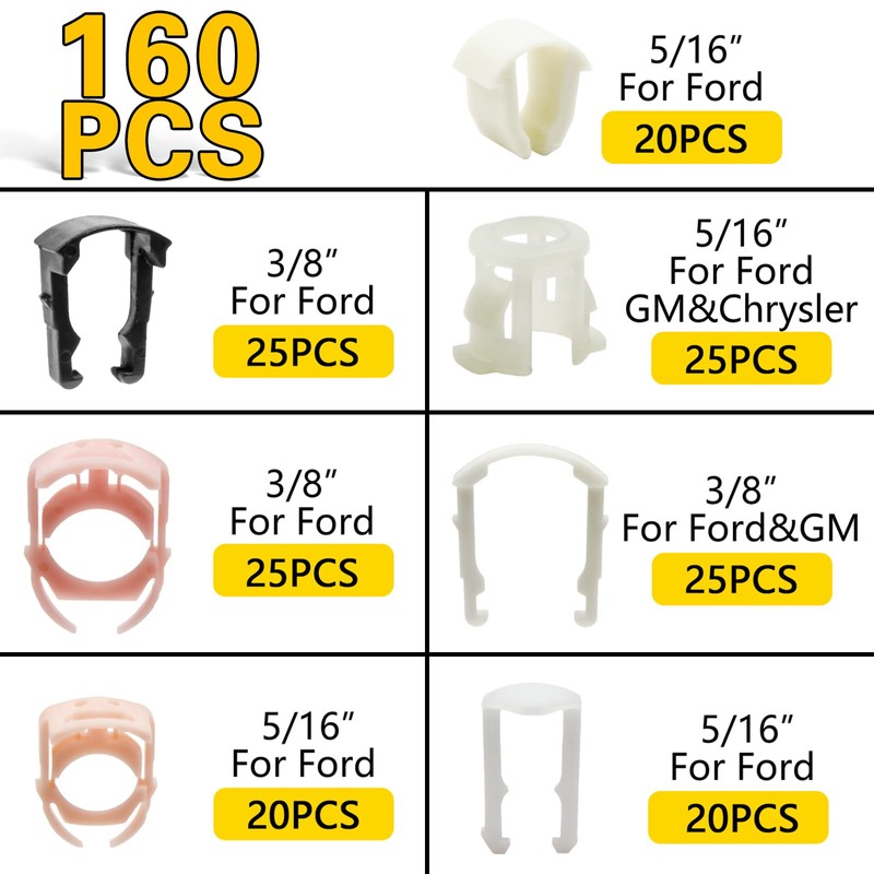 Shineyoo Fuel Line Retainer Clips 160PCS, 3/8 & 5/16 Fuel