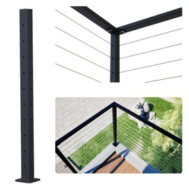 Dawn Railing Heavy-Duty Cable Railing Post, 36”x2”x2” High Strength Steel Square Corner Post with Level Drilled Holes, Weldless Black Powder-Coated Finish, for Wood/Concrete Deck Stair, 1 Pack