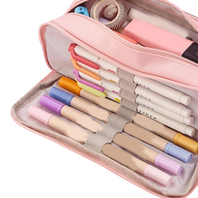 Pencil Pouch With 3 Compartments Large Capacity Double Opening Soft