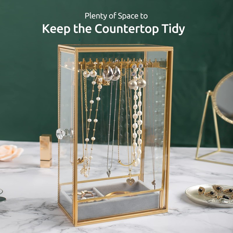 Glass Necklace Organizer Holder, Jewelry Organizer Necklace Holder with Hanging