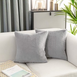 Home Brilliant Fluffy Grey Cushion Covers 45cm x 45cm, Soft Faux Fur Decorative Square Throw Pillowcases for Sofa Car Office, Plush Sheepskin Cushion Cover, 2 Pcs, (45 x 45, Grey)