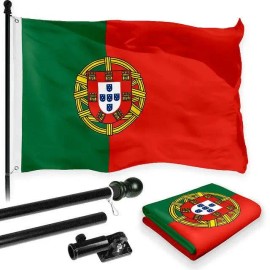 UD_G128 Combo Pack: 6 Feet Tangle Free Spinning Flagpole (Black) Portugal Portuguese Flag 3x5 ft Printed 150D Brass Grommets (Fl