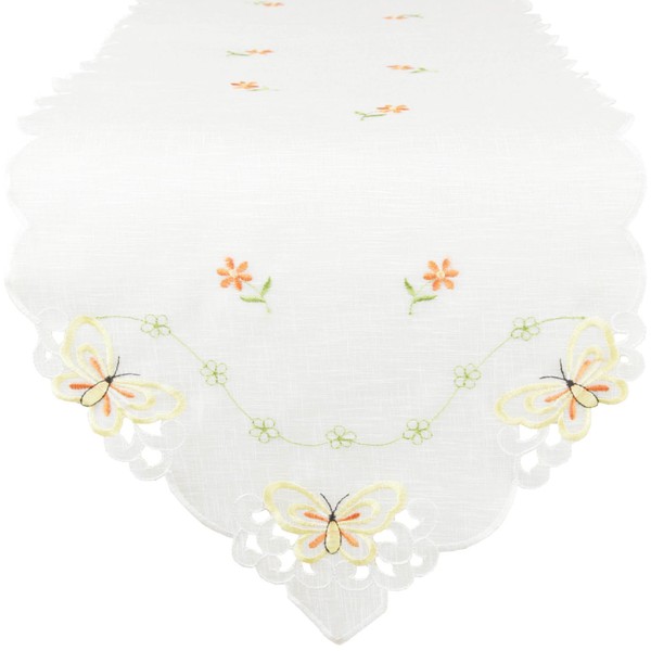 ARSVITA Table Runner with Embroidery, Embroidered with Flowers or Butterflies,
