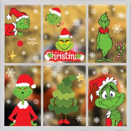 8 Sheets Christmas Window Clings Decal Ornaments, Christmas Window Stickers for Home School Office Window Decorations Party Supplies