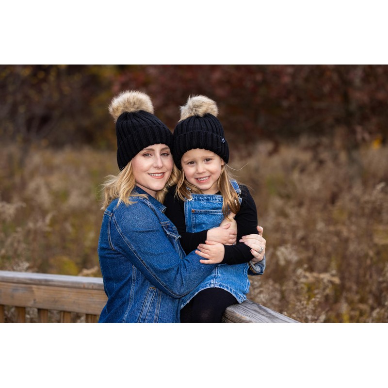 Funky Junque Matching Adult/Toddler Bundle - Detachable Pom Beanie -