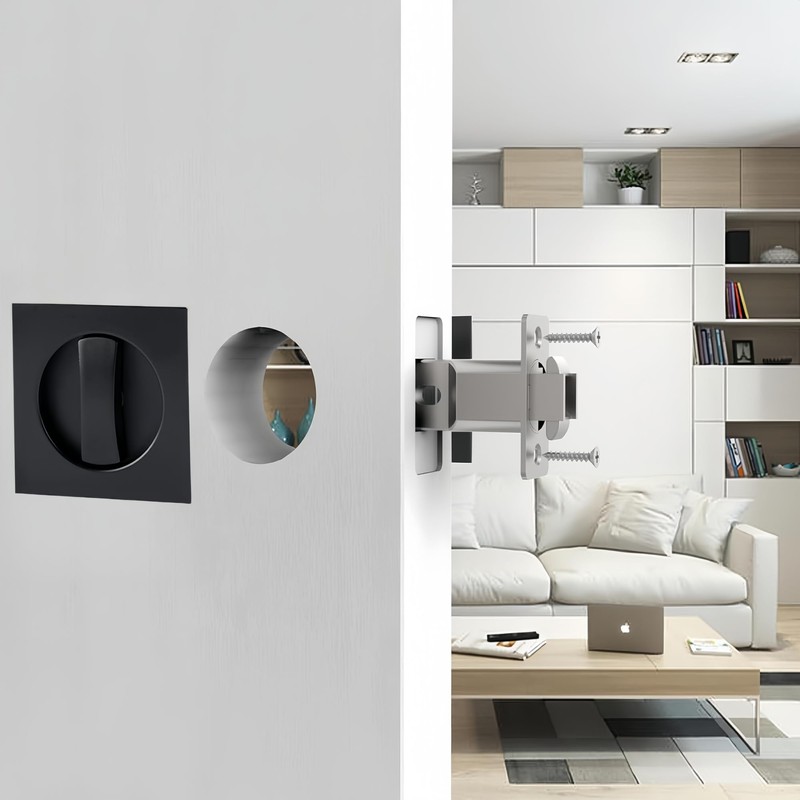 Pocket Door Lock,Privacy Square Pocket Door Hardware,Invisible Sliding Door Lock