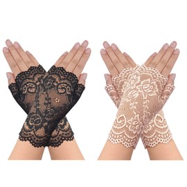 obmwang 2 Pairs Women's Lace Gloves Fingerless Floral Gloves Bridal Prom Gloves for Wedding Party Costume Accessories