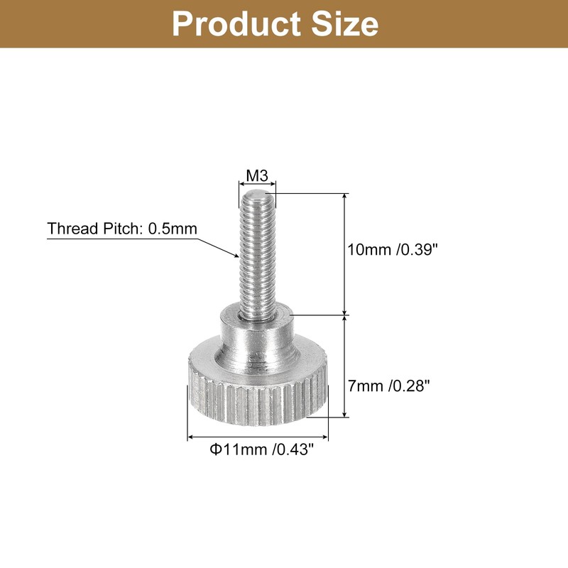 sourcing map M3x10mm Knurled Thumb Screws, 5pcs 304 Stainless Steel