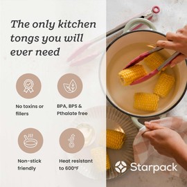 Starpack 'Get a Grip' Silicone Kitchen Tongs for Cooking (2Pcs) - BBQ Tongs for Grill Heat Resistant to 600°F - Stainless Steel Tongs w/Non Stick Silicone Tips - 9 Inch,12 Inch Tongs for Serving Food