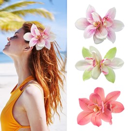 3 PCS Hawaiian Flower Hair Clips for Women Floral Orchid,Artificial Flower Barrettes for Wedding, Bridal, Tropical Beach Party Holiday Accessories