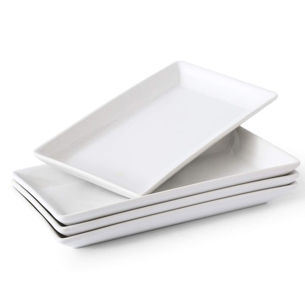 YHOSSEUN Porcelain Serving Platters Rectangular Trays White Serving Platters for Party, Stackable Set of 4,12 inch
