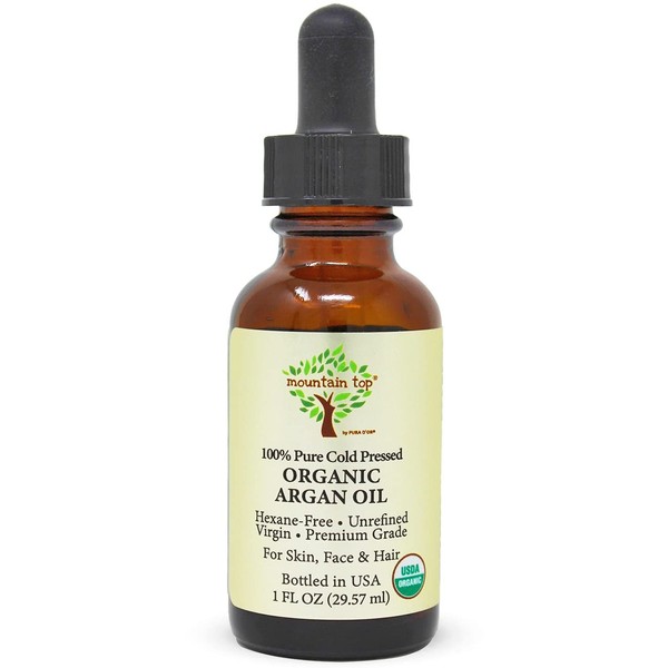 MOUNTAIN TOP Argan Oil USDA Organic 100% Pure Cold Pressed Unrefined - Premium Grade Pure Moisturizer for Dry & Damaged Skin, Hair, Face, Body, Scalp & Nails