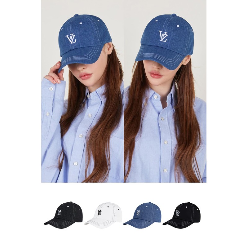 VARZAR 3D Monogram Stitch Over Fit Ball Cap Blue Denim