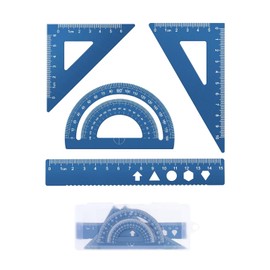 Geo Triangle, Ruler Set, Ruler 15 cm Children, 4-Piece Metal Ruler Set with Rounded Corners, Safety Design, Stationery, Maths, Geometry Kit, Protractor for Students, Teachers, Set Square Flexible