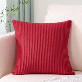 Artscope Cozy Striped Corduroy Pillow Covers Super Soft Decorative Square Throw Pillow Covers Case Cushion Covers for Sofa Couch Bedroom Car Decor 18 x 18 Inches, Red