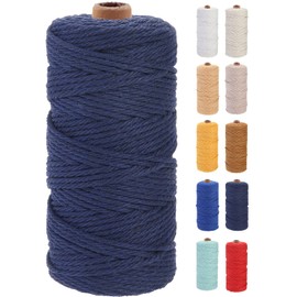 GOHOF Macrame Cord 3mm x 100m Premium Cotton Macrame Rope, 4 Strand Twisted Soft Cotton Cord, One of The Most Perfect Materials for Macrame Art, Cotton String Without Chemicals (Denim)