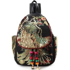 Goodhan Vintage Phoenix Sequins Embroideried Women Backpack Daypack Travel Shoulder Bag One_Size Style 01: Black