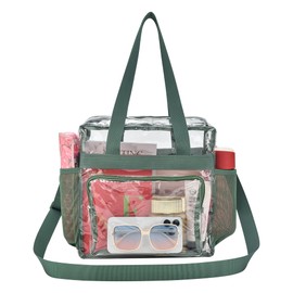 Busiuw Clear Bag for Stadium Events 12x12x6, Clear Tote Bag with Reinforced Straps and Front Pocket for Stadium Work Travel and Sporting Events(Forest green)