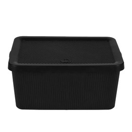 JMS we create smile Multipurpose Plastic Storage Box With Lid Storage Basket Container Stackable Organiser Lidded Bin Box With Handles Makeup Storage Desk Shelves (Black, 7 Litre)