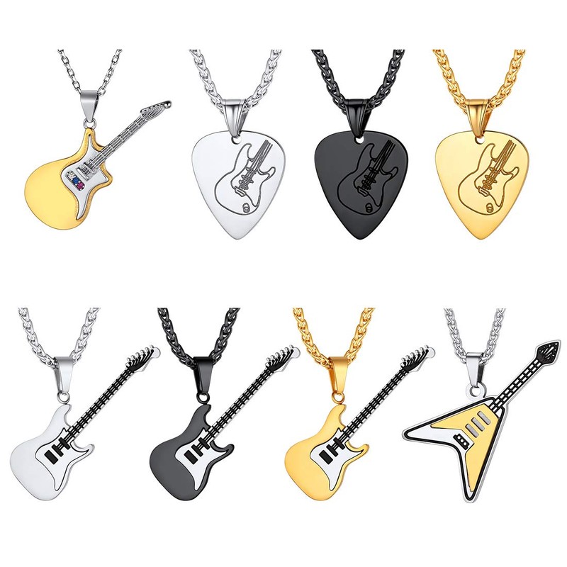 Suplight Guitar Pick Necklace, Men's, Silver, Metal Allergy, Pendant, Music,