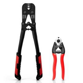 Sanuke Wire Rope Crimper Tool Kit with Steel Cable Cutter, Swagging Tool for Copper Aluminum Oval Sleeves, Double Sleeves, 4 Crimping Cavity 3/64" 1/16" 3/32" 1/8"