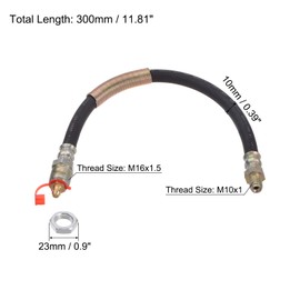 HARFINGTON M10x1mm Thread 11.81" Length Flexible Extension Grease Hose with Fixing Hex Screw Nut for Grease Gun Lubrication