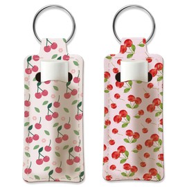 OLYCRAFT 2pcs Lipstick Holder Keychain Fruit Lip Balm Holders Elastic Diving Fabric Lipstick Keychain Portable Lipsticks Holder Bags Cherry Chapstick Sleeve Key Ring Holders for Lipsticks Chapstick
