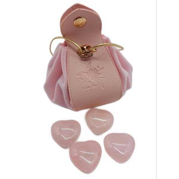 4 x Rose Quartz Hearts, Heart Stone in Elegant Flannel