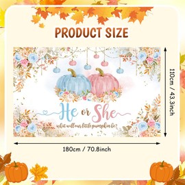 AIBIIN Pumpkin Gender Reveal Backdrop He or She What Will Our Little Pumpkin Be Photography Background Blue Pink Pumpkin Floral Fall Gender Reveal Party Decorations Photo Booth Props 70.8 x 43.3 inch