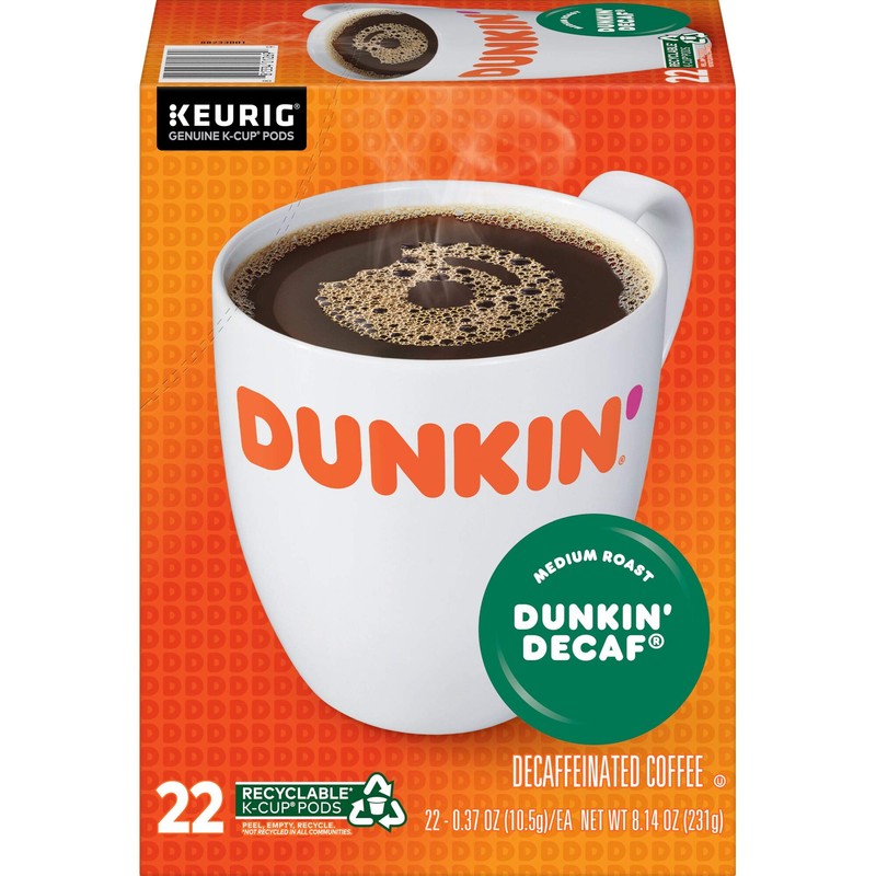 Dunkin' Decaf Medium Roast Coffee, 22 K Cups for Keurig