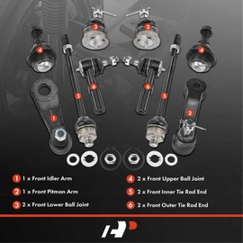 A-Premium Set of 10, Front Upper & Lower Ball Joint, Inner & Outer Tie Rod End, Compatible with 2001-2010 - Chevy Silverado 1500 HD (Classic), Avalanche, Suburban, GMC Sierra, Yukon XL 2500, Hummer H2