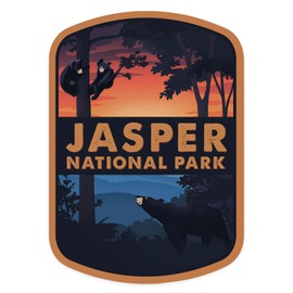 Die Cut Sticker Jasper National Park, Wander More Collection, Bear Family at Sunset, Vinyl Sticker 1 to 3 inches (Waterproof Decal for Cars, Water Bottles, Laptops, Coolers), Small