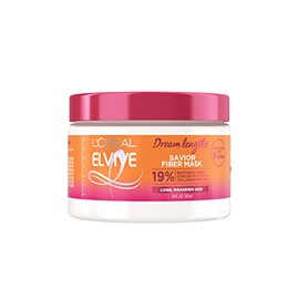 L'Oreal Paris Elvive Dream Lengths - Máscara capilar de fibra salvadora con concentrado de péptidos de colágeno para revivir y restaurar, fórmula de tratamiento capilar de 3 minutos, 12 onzas líquidas