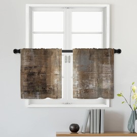 Batmerry Brown Abstract Art Tier Curtains, Grey Acrylic Window Treatment Short Kitchen Curtain Multilayer Polyester Blackout for Living Room/Bathroom, 2 Pack 26x24 inches