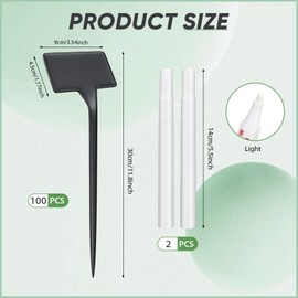 Yinkin 100 Pcs Large Plant Label Signs 11.8 Inch Plant Markers Plastic Garden Label Stakes Waterproof T Type Tags Nursery Garden Signs with Marker Pen for Flower Herb Pot(Black)