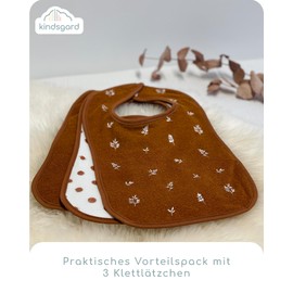 Kindsgard Happaklat Velcro Bibs Pack of 3 - Quick To Put On & Take Off - Baby Bib - Burp Cloths Baby - Washable up to 40°C, sprigs cinnamon