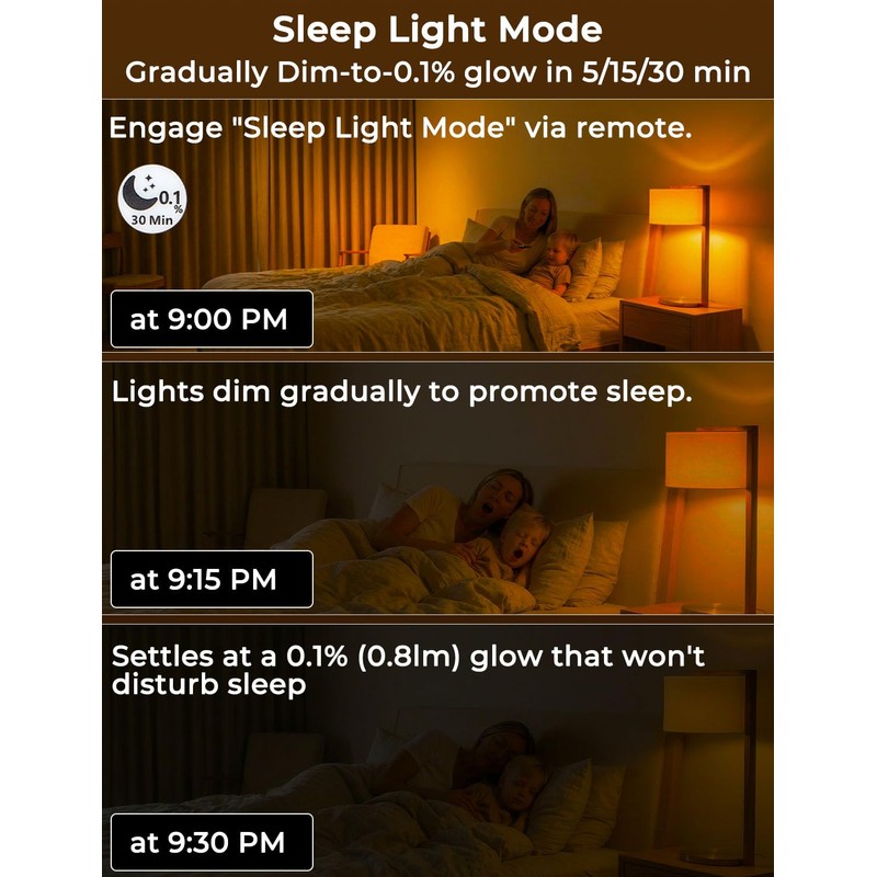 Wivety Sleep Light Bulbs Amber 1600K with Remote Control, E26