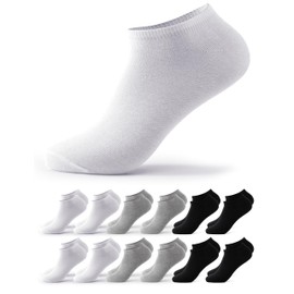 Occulto Men's & Women's Trainer Socks Pack of 6, Pack of 12 (Model: Chris), 4 x black, 4 x grey, 4 x white