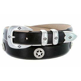 Presidential Silver Star Italian Calfskin Designer Dress Golf Conchos Belt 1-1/8"(30mm) taper down to 1"(25mm) wide (Smooth Black, 40)