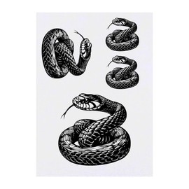 4 x 'Wood Snake' Temporary Tattoos - Water Resistant, Skin-Safe, Non-Toxic Transfers, Mixed Sizes (TO00080234)