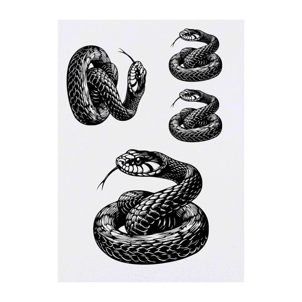 4 x 'Wood Snake' Temporary Tattoos - Water Resistant, Skin-Safe,