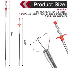 HOTUT 2 Pack Flexible Grabber Tool, 87cm/194cm Sink Grabbers, 4 Claws Flexible Spring Bendy Drain Rods Lifting Grabber, Claw Pick Up Tool for Kitchen Sink Bathroom Tub Toilet Drains