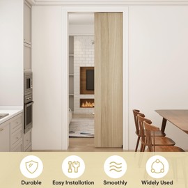 JUBEST 8FT Pocket Door Kit, Commercial Grade Sliding Pocket Door Hardware Kit, Aluminum Box Pocket Door Track 92.75", Sliding Door Kit for 24"~48" Wide Door, Black Pocket Door Hardware,Easy to Install