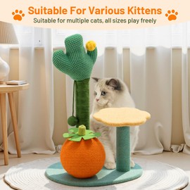 BUMUBI Sisal Scratching Post for Cat Kitten Small Cat Scratcher with Sugar Ball，Interactive Toy,Hanging Ball,Wooden 2 Level Track