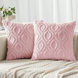 MIULEE Light Pink Throw Pillow Covers 20x20 Inch, Soft Plush Faux Wool Couch Pillow Covers Set of 2 Decorative Farmhouse Boho Throw Pillows for Sofa Living Room Bed