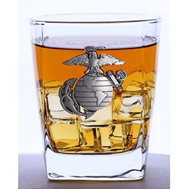 Indiana Metal Craft 13 Oz Double Old Fashion Glass with US Marine Corps EGA Pewter Emblem