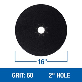 Mercer Industries 426060 Silicon Carbide Floor Sanding Disc, Cloth Back, 16" x 2" Hole, Grit 60X, 20-Pack