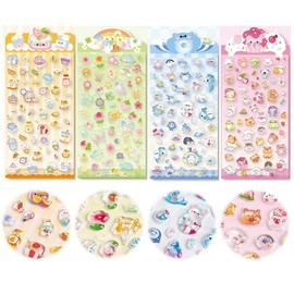 4 Sheets of 3D Stickers for Children & Toddlers, Cartoon 3D Relief Stickers, Puffy Stickers, Funny Decorative Stickers for Children, Waterproof and Transparent