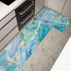 Teal Kitchen Rugs Sets of 2 Non Slip Blue Gold