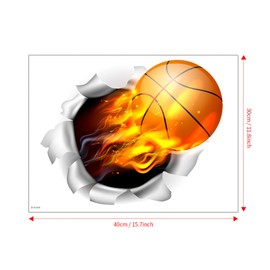 HOSTK 3D Basketball Wall Stickers Decal Removable Self-Adhesive Breakthrough Fireball Wall Decor Flying Basketball Wall Art for Men Boys Kids Room Bedroom Playroom Mural